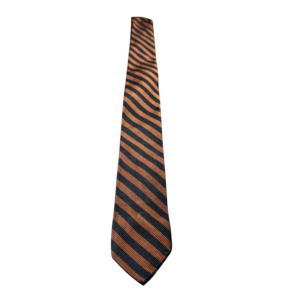 Vintage Regal Neck Silk Tie Brown/Black University Stripes Slim Preppy Ivy
